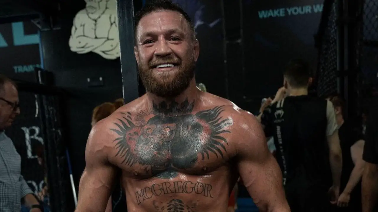 Conor McGregor smiling during practice